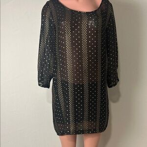Ecote Urban Outfitters Sheer Black and Gold Polka Dot Women's Tunic Size L Beach